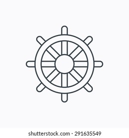 Ship steering wheel icon. Captain rudder sign. Sailing symbol. Linear outline icon on white background. Vector