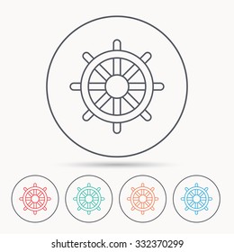 Ship steering wheel icon. Captain rudder sign. Sailing symbol. Linear circle icons.