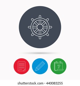 Ship steering wheel icon. Captain rudder sign. Sailing symbol. Calendar, pencil or edit and document file signs. Vector
