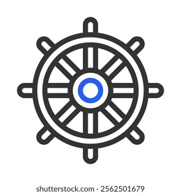 Ship steering wheel icon. Concept of sea, travel, and navigation.