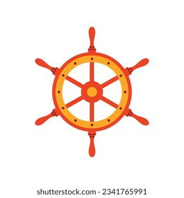 Ship steering wheel icon. Cute flat illustration isolated on a white background. Adventure concept. Vector 10 EPS.