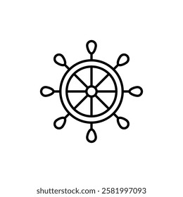 Ship steering wheel icon Flat vector set outline