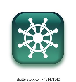 ship steering wheel icon - glossy vector button