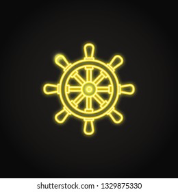 Ship steering wheel icon in glowing neon style