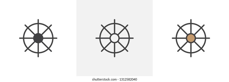 Ship Steering Wheel icon. Line, glyph and filled outline colorful version, ship rudder outline and filled vector sign. Symbol, logo illustration. Different style icons set. Pixel perfect vector 