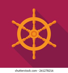 ship steering wheel icon with long shadow. flat style vector illustration