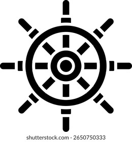 Ship Steering Wheel Icon, Nautical Navigation Symbol