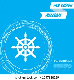 Ship steering wheel icon on a blue background with abstract circles around and place for your text. Vector illustration