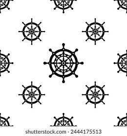 Ship Steering Wheel Icon Seamless Pattern, Boat, Yacht Steering Wheel Vector Art Illustration