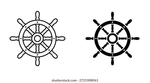 Symbolsatz für Schiffs-Lenkrad. Schiffs-Lenkrad-Vektorsymbol in schwarz gefüllt und umrissen Stil.