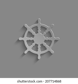 ship steering wheel  icon with shadow on a grey background