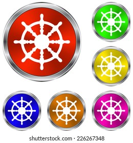 ship steering wheel  icon - vector glossy colourful buttons