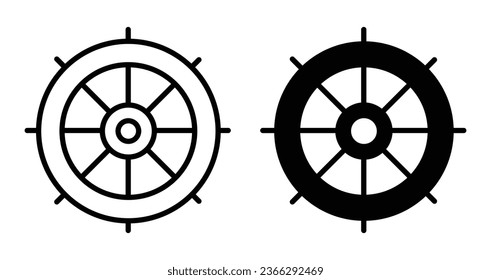 Ship steering wheel icon vector icon set in black color. Suitable for apps and website UI designs