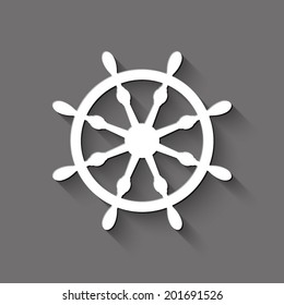 ship steering wheel icon - white vector illustration with shadow on gray background