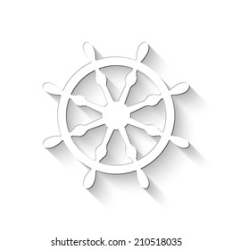 Schiff-Lenkradsymbol - weiße Vektorillustration mit Schatten