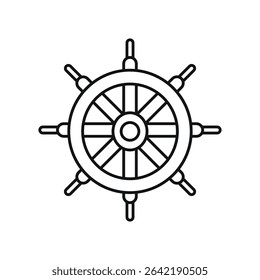 Ship steering wheel icon.Navy black helm isolated on white. Ship and boat steering wheel sign.Boat wheel control icon.Rudder,flat illustration.Travel,transportation,freight,passengers.
