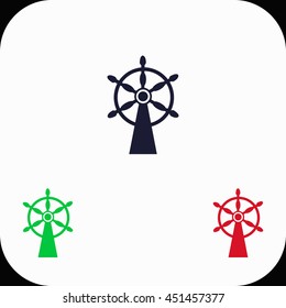 Ship steering wheel Illustration set. Blue, green, red icon.