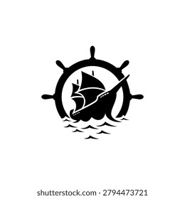 ship and steering wheel logo design
