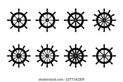 conjunto de iconos del logotipo del volante de dirección del buque. el timón de un barco o barco. ilustración vectorial aislada en fondo blanco.