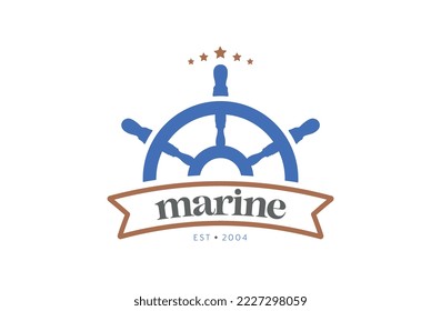Ship steering wheel logo for marine tourism area.