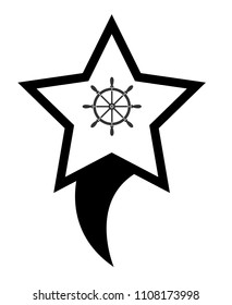 ship steering wheel and map pointer