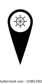 ship steering wheel and map pointer