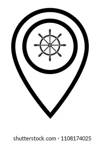 ship steering wheel and map pointer