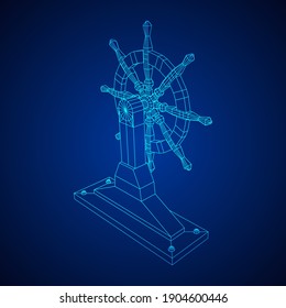 Ship steering wheel. Marine rudder. Wireframe low poly mesh vector illustration.