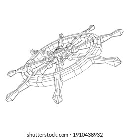 Ship steering wheel. Marine rudder. Wireframe low poly mesh vector illustration.