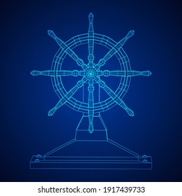 Ship steering wheel. Marine rudder. Wireframe low poly mesh vector illustration.