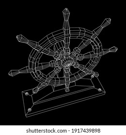 Ship steering wheel. Marine rudder. Wireframe low poly mesh vector illustration.