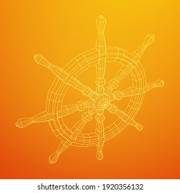 Ship steering wheel. Marine rudder. Wireframe low poly mesh vector illustration.