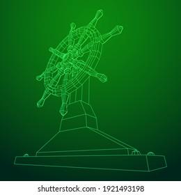 Ship steering wheel. Marine rudder. Wireframe low poly mesh vector illustration.