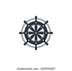 ship steering wheel nautical maritime chain sail boat theme vector logo design template