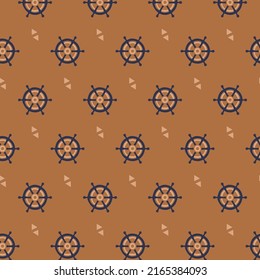 Ship steering wheel nautical seamless pattern