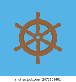 ship steering wheel on blue background