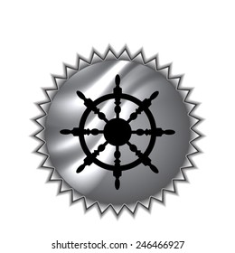 ship steering wheel  on round sticker
