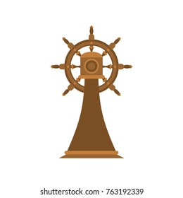 Ship Steering wheel on stand isolated. Ship part. Vector illustration
