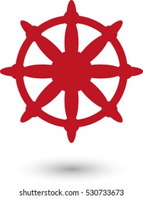 Ship steering wheel - red vector  icon with shadow