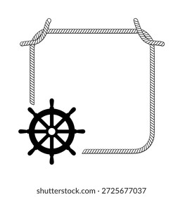 Ship steering wheel and rope border nautical icon