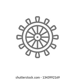 Ship steering wheel, rudder, helm line icon.