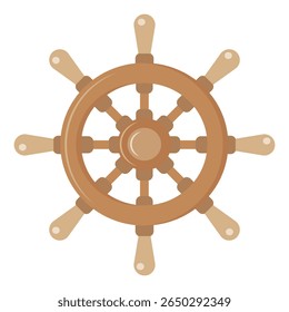Ship steering wheel, rudder. Management, direction and control concept. Vector illustration on white background.