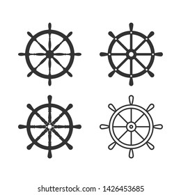 Ship steering wheel set. Vector illustration, flat design.