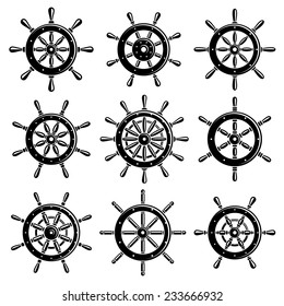Ship steering wheel set. Vector