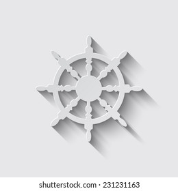 ship steering wheel with shadow on a grey background