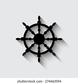 ship steering wheel with shadow on a grey background