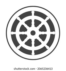 Ship steering wheel sign, gray round icon for design on a white background, vector illustration