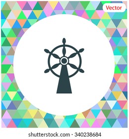 Ship steering wheel sign vector icon.