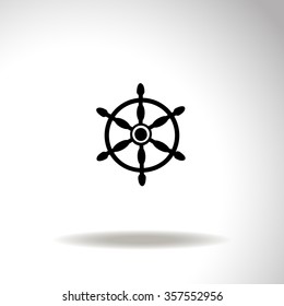 Ship steering wheel sign vector icon.