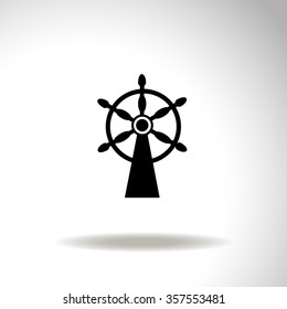 Ship steering wheel sign vector icon.